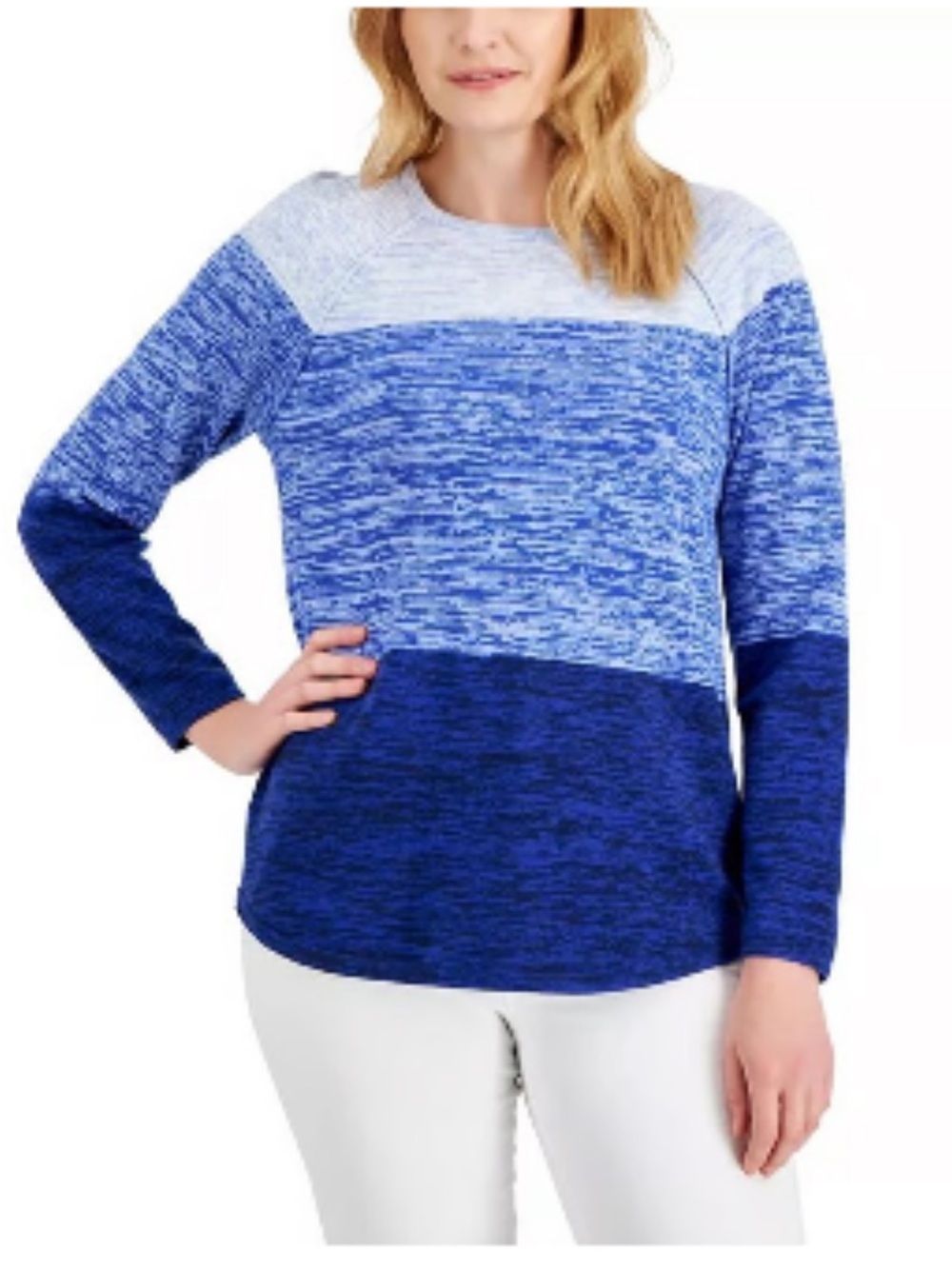 Karen Scott Blue Colorblock Knit Pullover